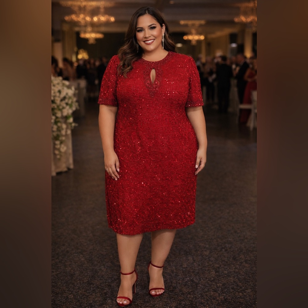 Vintage Red Beaded and Sequin Silk Dress